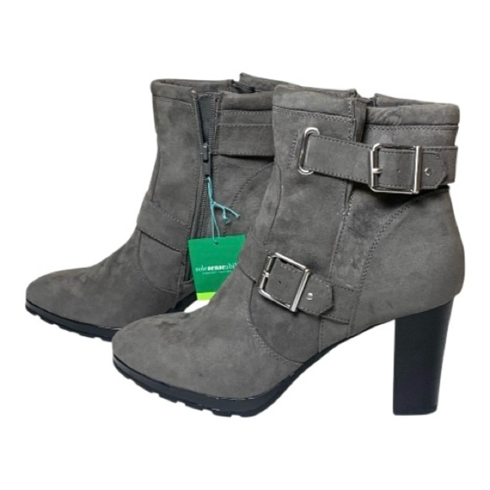 G7 Solesenseability Gray Faux Suede Healed Boots Booties Zip Buckle Size 9.5M
